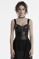 Schwarze ärmellose Weste aus Kunstleder mit Reißverschluss für Damen im Punk-Stil